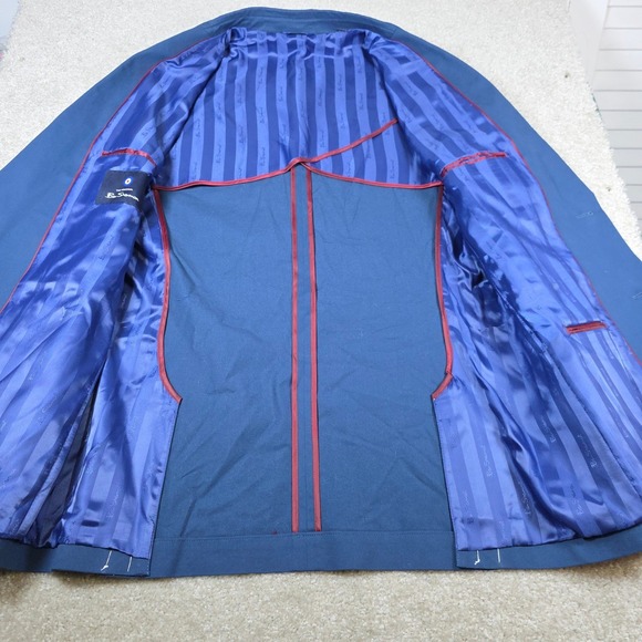 Ben Sherman Mens 40L Blue Fluke Blazer Cotton Spandex Suit Jacket Two Button NWT - Picture 14 of 15